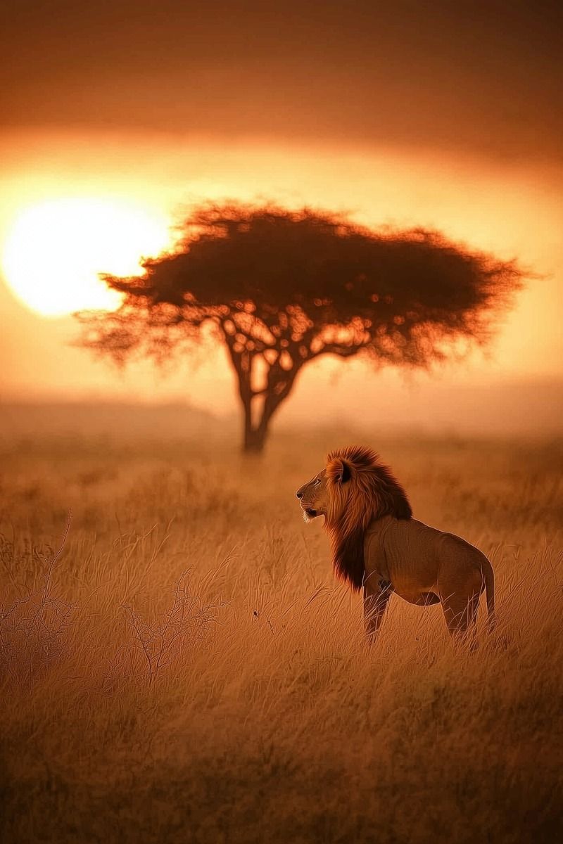 lion in sunset